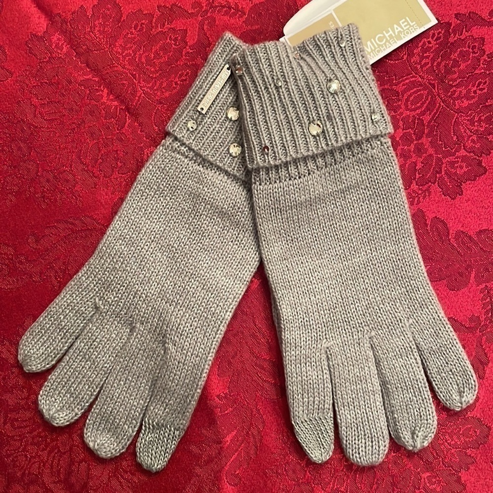 Brand New Michael Kors Embellished Cuff Heather Gray Touchscreen Rhinestones